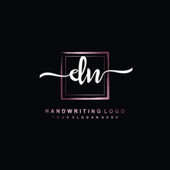 DN Initial handwriting logo design with brush box lines dark pink color gradation. handwritten logo for fashion, team, wedding, luxury logo.