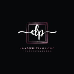 DP Initial handwriting logo design with brush box lines dark pink color gradation. handwritten logo for fashion, team, wedding, luxury logo.