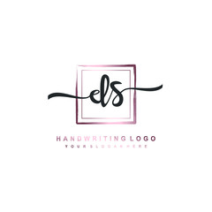 DS Initial handwriting logo design with brush box lines dark pink color gradation. handwritten logo for fashion, team, wedding, luxury logo.