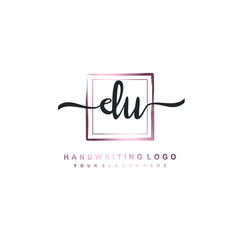 DU Initial handwriting logo design with brush box lines dark pink color gradation. handwritten logo for fashion, team, wedding, luxury logo.