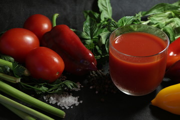 tomato juice and fresh vegetables