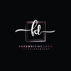 FD Initial handwriting logo design with brush box lines dark pink color gradation. handwritten logo for fashion, team, wedding, luxury logo.