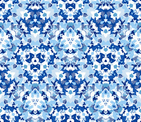 Blue seamless pattern. Seamless pattern composed of color abstract elements located on white background. Useful as design element for texture, pattern and artistic compositions. - 303551620