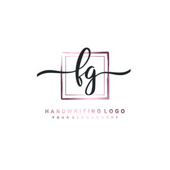 FG Initial handwriting logo design with brush box lines dark pink color gradation. handwritten logo for fashion, team, wedding, luxury logo.