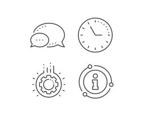 Gear line icon. Chat bubble, info sign elements. Teamwork cogwheel sign. Working process symbol. Linear gear outline icon. Information bubble. Vector
