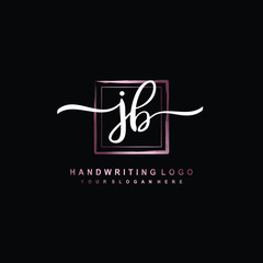 JB Initial handwriting logo design with brush box lines dark pink color gradation. handwritten logo for fashion, team, wedding, luxury logo.