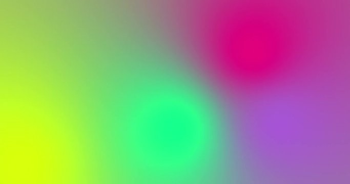 Blurred multicolored bright lights on gradient background. Soft gradient bacground with four color crossing together. Fluid liquid colored smooth animation. Minimal futuristic background in neon color