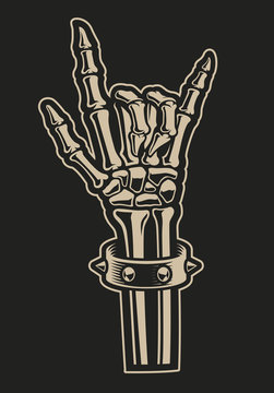 Illustration of a rock hand sign on a dark background © Natalia