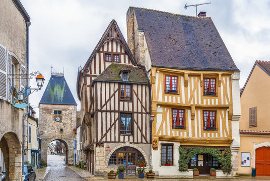 Square in Noyers, Yonne, France