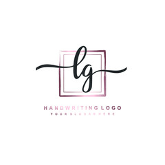 LG Initial handwriting logo design with brush box lines dark pink color gradation. handwritten logo for fashion, team, wedding, luxury logo.