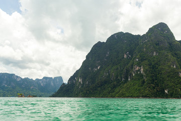 Karst mountains of lake Cheo Lan in Thailand