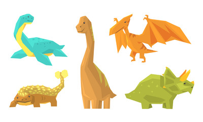 Set With Different Types Of Dinosaurus Vector Illustration Cartoon Character