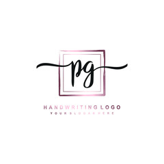 Fototapeta na wymiar PG Initial handwriting logo design with brush box lines dark pink color gradation. handwritten logo for fashion, team, wedding, luxury logo.