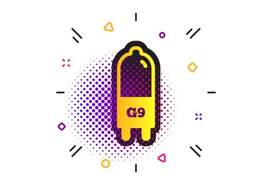 Light bulb icon. Halftone dots pattern. Lamp G9 socket symbol. Led or halogen light sign. Classic flat g9 lamp icon. Vector