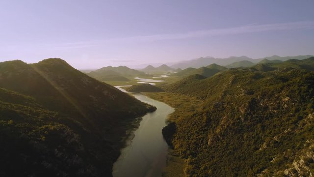 Famous river bend, River of Crnojević in Montenegro. Aerial, drone shot.