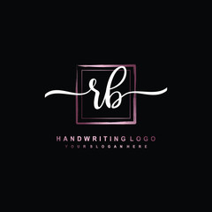 RB Initial handwriting logo design with brush box lines dark pink color gradation. handwritten logo for fashion, team, wedding, luxury logo.