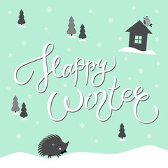 Happy Winter. Hand drawn lettering. Best for Christmas / New Year greeting cards, invitation templates, posters, banners. Vector illustration