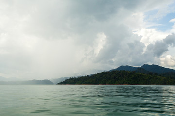 Fototapeta na wymiar Karst mountains of lake Cheo Lan in Thailand
