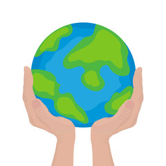 Globe and hands doodle. Earth icon hand-drawn on white background. Vector illustration.