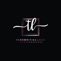 TL Initial handwriting logo design with brush box lines dark pink color gradation. handwritten logo for fashion, team, wedding, luxury logo.