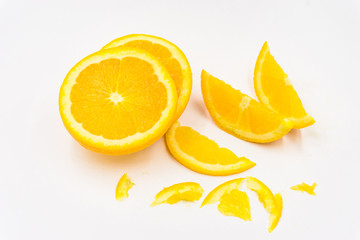 Organic freshness Orange fruit slice and peel taste sweet and sour on isolate white background 