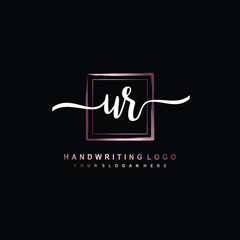 UR Initial handwriting logo design with brush box lines dark pink color gradation. handwritten logo for fashion, team, wedding, luxury logo.