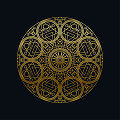Golden ink geometric mandala linear vector illustration