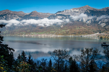 Amazing views of lake in Switzerland alps