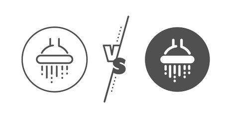 Fototapeta premium Bathroom sign. Versus concept. Shower line icon. Hotel service symbol. Line vs classic shower icon. Vector