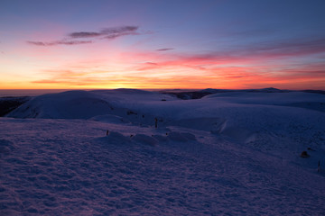 View from the Snezka, highest mountain of the Czech Republic at evening