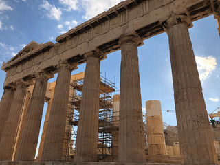 Columns of Parthenon, Acropolis, Athens, Greece. Front view
