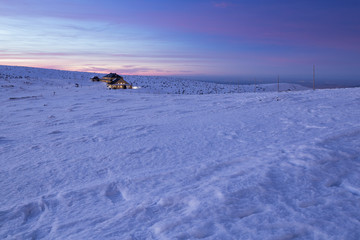 Winter landscape of the Krkonose during a fullmoon night in winter