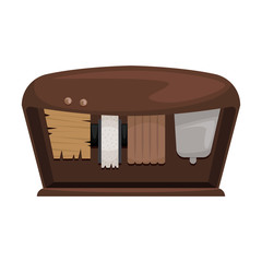 Shoe cleaning device. Cream, Polish, brush. Shoe care. Vector illustration.