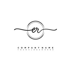 ER Initial handwriting logo design with brush circle lines black color. handwritten logo for fashion, team, wedding, luxury logo.