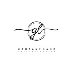 GL Initial handwriting logo design with brush circle lines black color. handwritten logo for fashion, team, wedding, luxury logo.