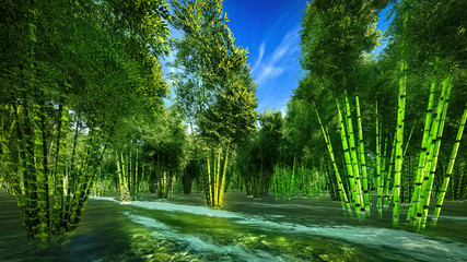 Beautiful decarative bamboo forest 3d rendering