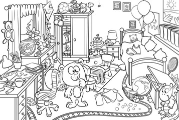 Kinderzimmer mit vielen Gegenständen - Vektor-Illustration