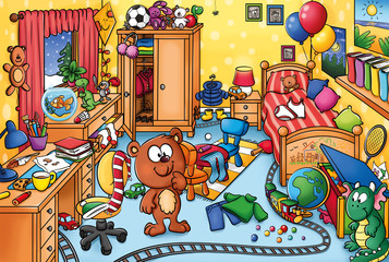 Kinderzimmer mit vielen Gegenständen - Illustration
