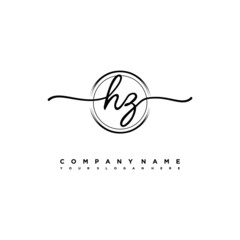 HZ Initial handwriting logo design with brush circle lines black color. handwritten logo for fashion, team, wedding, luxury logo.