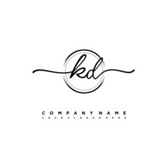 KD Initial handwriting logo design with brush circle lines black color. handwritten logo for fashion, team, wedding, luxury logo.