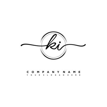 KI Initial handwriting logo design with brush circle lines black color. handwritten logo for fashion, team, wedding, luxury logo.