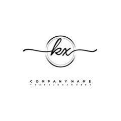 KX Initial handwriting logo design with brush circle lines black color. handwritten logo for fashion, team, wedding, luxury logo.