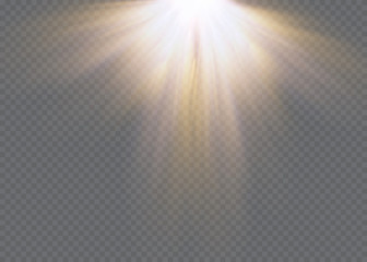 White glowing light explodes on a transparent background. Vector illustration of light decoration effect with ray.