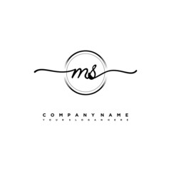 MS Initial handwriting logo design with brush circle lines black color. handwritten logo for fashion, team, wedding, luxury logo.