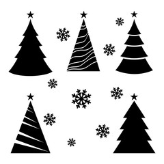 Different black christmas tree silhouettes