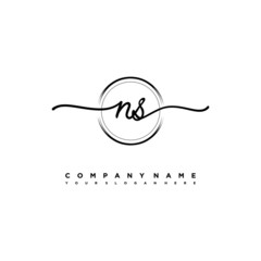 NS Initial handwriting logo design with brush circle lines black color. handwritten logo for fashion, team, wedding, luxury logo.