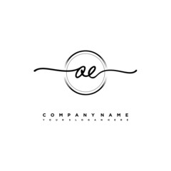 OE Initial handwriting logo design with brush circle lines black color. handwritten logo for fashion, team, wedding, luxury logo.