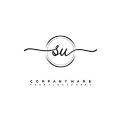 SU Initial handwriting logo design with brush circle lines black color. handwritten logo for fashion, team, wedding, luxury logo.