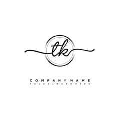 TK Initial handwriting logo design with brush circle lines black color. handwritten logo for fashion, team, wedding, luxury logo.
