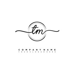 TM Initial handwriting logo design with brush circle lines black color. handwritten logo for fashion, team, wedding, luxury logo.